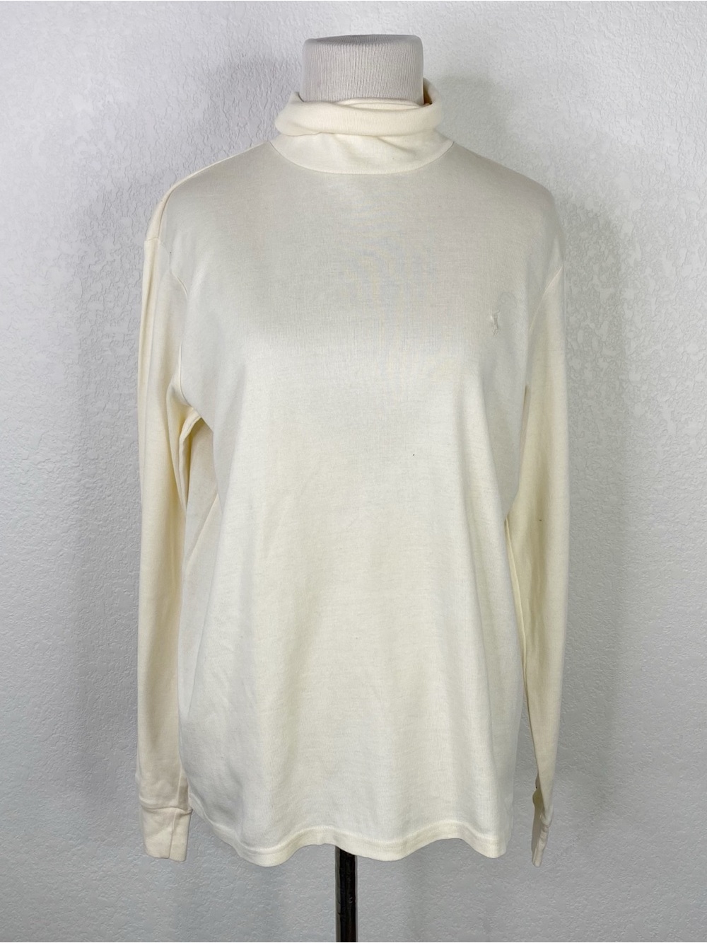 Vintage Ralph Lauren Golf Cream 100% Cotton Turtleneck Long Sleeve Top